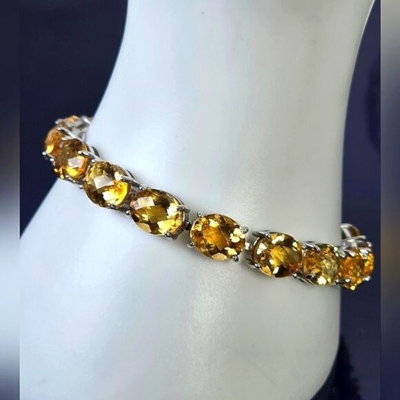 925 Sterling Silver Bracelet 18.5cm with 10x8mm Natural Citrine Gemstone - Picture 8 of 9